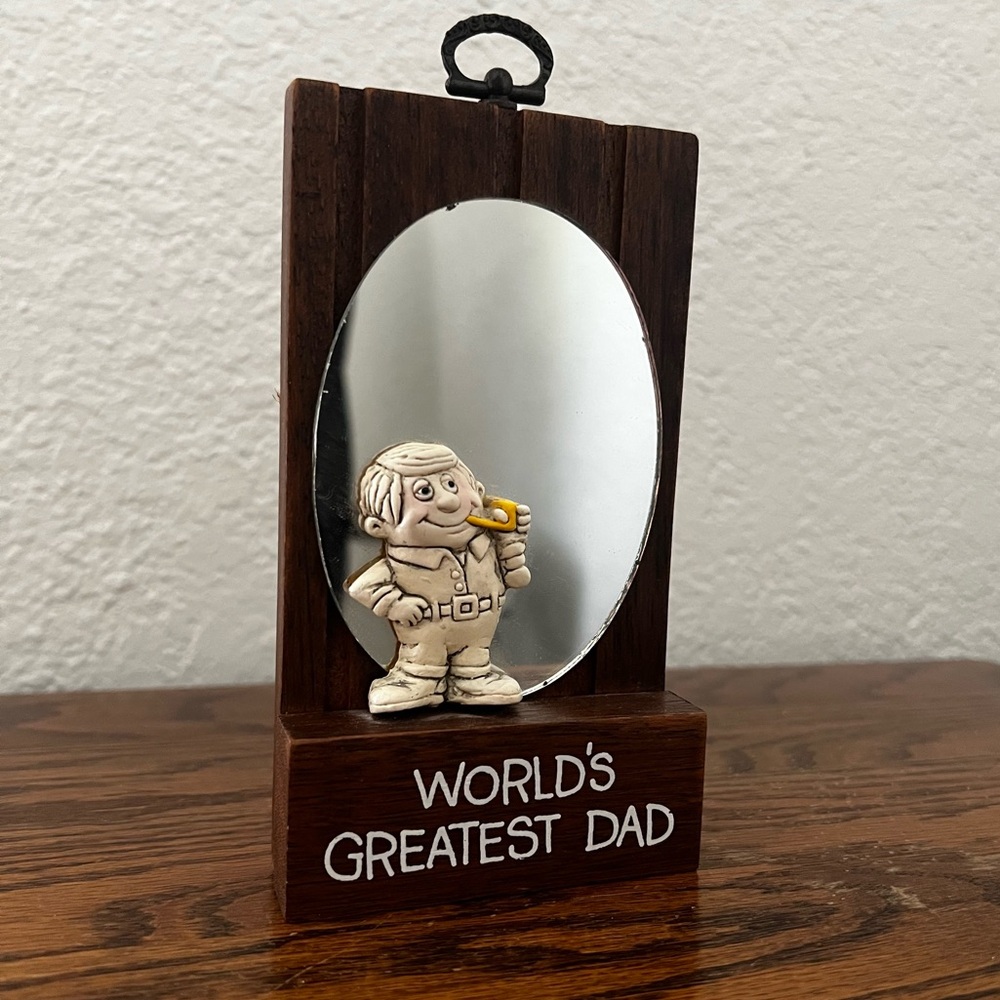 Vintage Wallace Berrie 70s 1975 World’s Greatest Dad Mirror Decor